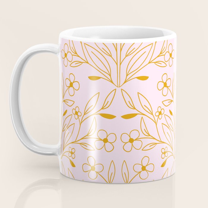 Playful Doodled Blooms Pattern - Pink and Gold Coffee Mug Gallery Image 3