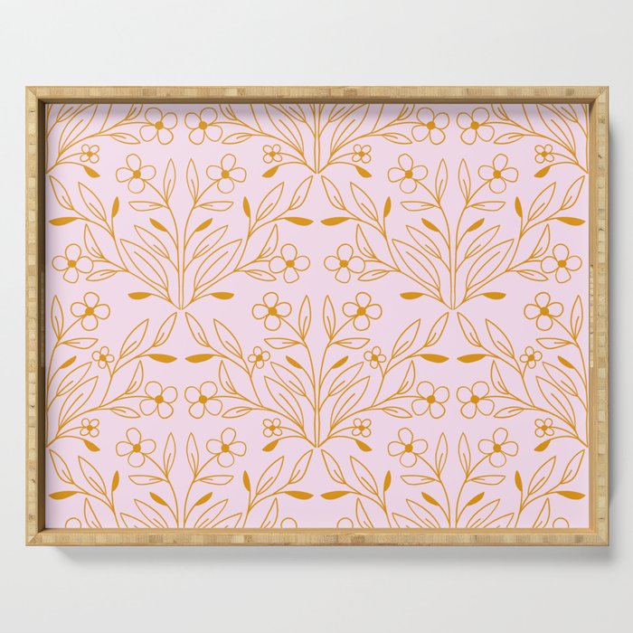 Playful Doodled Blooms Pattern - Pink and Gold Serving Tray Gallery Image 1