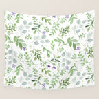 Botanical forest green lavender watercolor floral Wall Tapestry Gallery Image 4