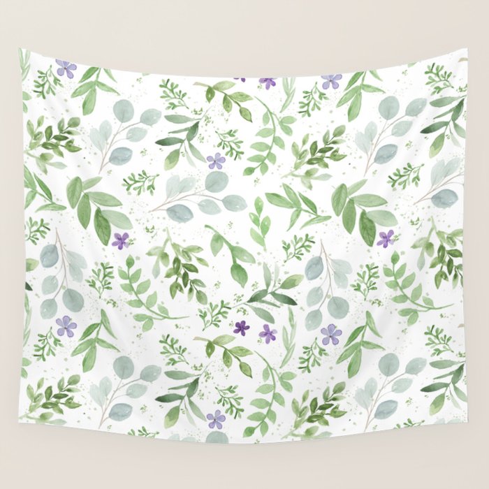 Botanical forest green lavender watercolor floral Wall Tapestry Gallery Image 4