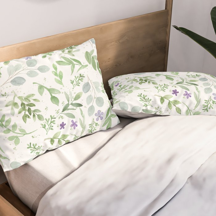 Botanical forest green lavender watercolor floral Pillow Sham Gallery Image 2