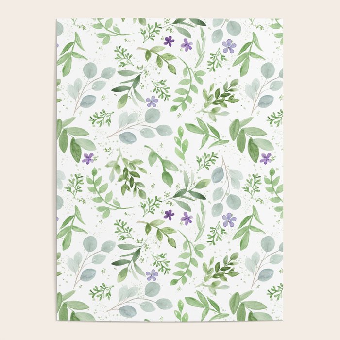 Botanical forest green lavender watercolor floral Poster Gallery Image 4