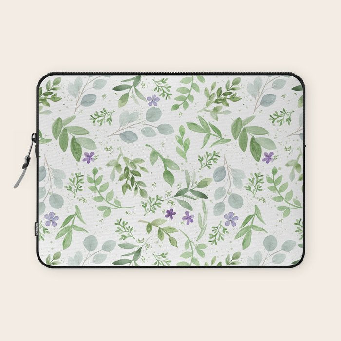 Botanical forest green lavender watercolor floral Laptop Sleeve Gallery Image 1