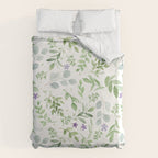 Botanical forest green lavender watercolor floral Duvet Cover Gallery Image 6