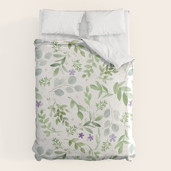Botanical forest green lavender watercolor floral Duvet Cover Gallery Image 6