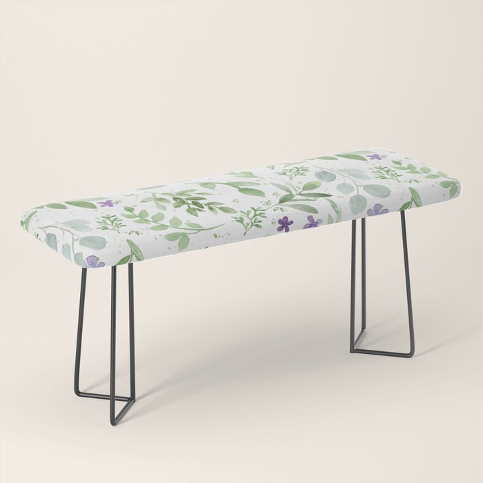 Botanical forest green lavender watercolor floral Bench Gallery Image 1