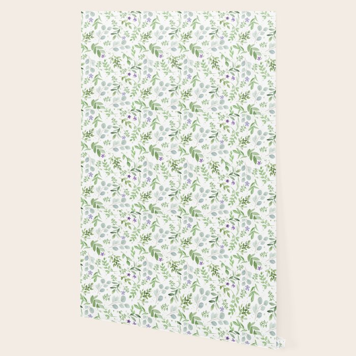 Botanical forest green lavender watercolor floral Wallpaper Gallery Image 2