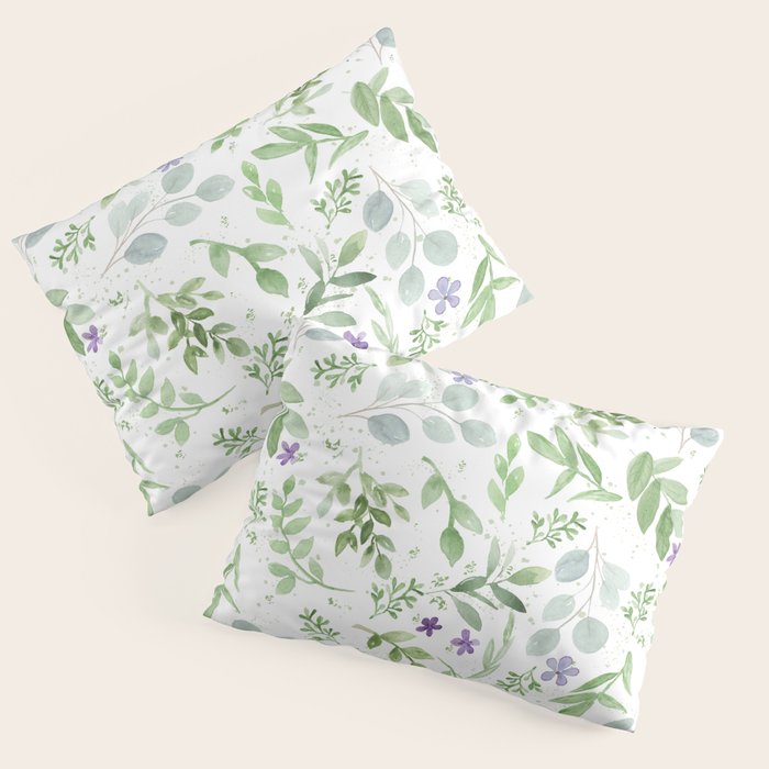 Botanical forest green lavender watercolor floral Pillow Sham Gallery Image 1
