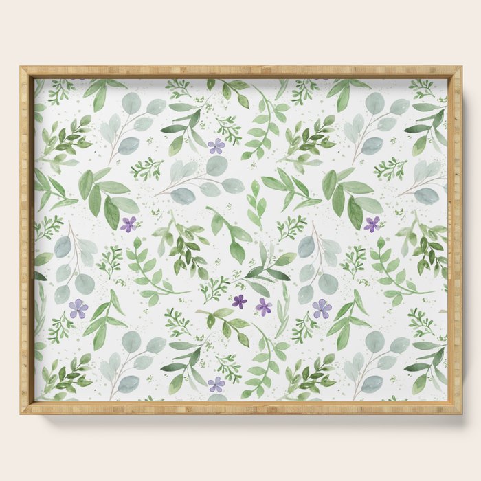 Botanical forest green lavender watercolor floral Serving Tray Gallery Image 1