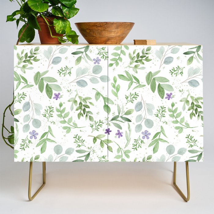 Botanical forest green lavender watercolor floral Credenza Gallery Image 1