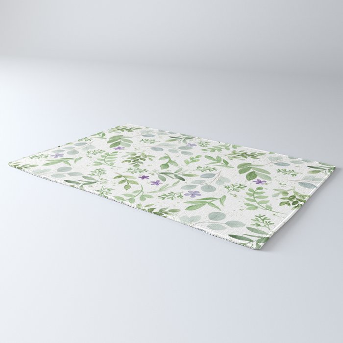 Botanical forest green lavender watercolor floral Rug Gallery Image 3