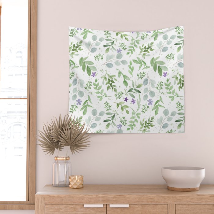 Botanical forest green lavender watercolor floral Wall Tapestry Gallery Image 2