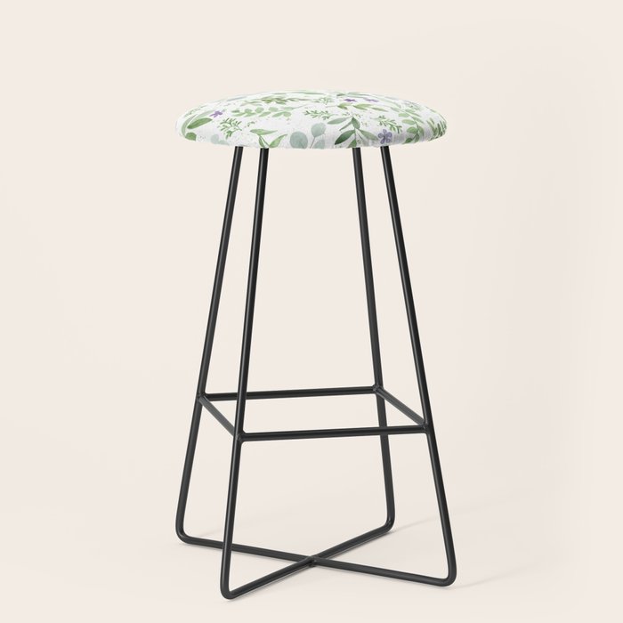 Botanical forest green lavender watercolor floral Stool Gallery Image 1