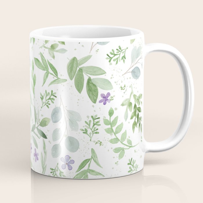 Botanical forest green lavender watercolor floral Coffee Mug Gallery Image 1