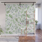 Botanical forest green lavender watercolor floral Wall Mural Gallery Image 1