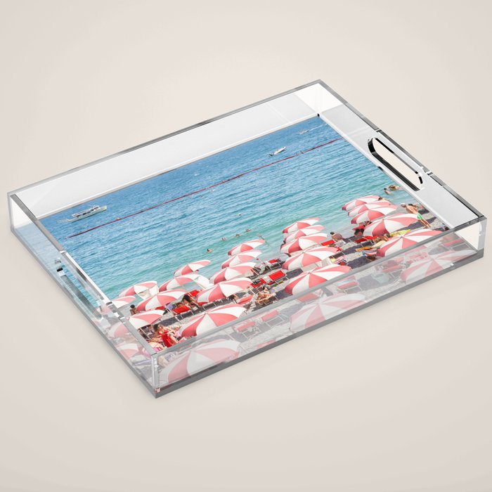 The Red Beach Umbrellas | Amalfi Coast Travel Photography | Europe Summer in Italy in Color Acrylic Tray Gallery Image 1