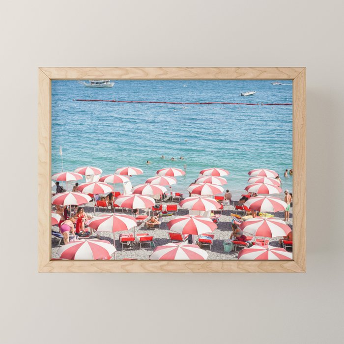 The Red Beach Umbrellas | Amalfi Coast Travel Photography | Europe Summer in Italy in Color Mini Art Print Gallery Image 1
