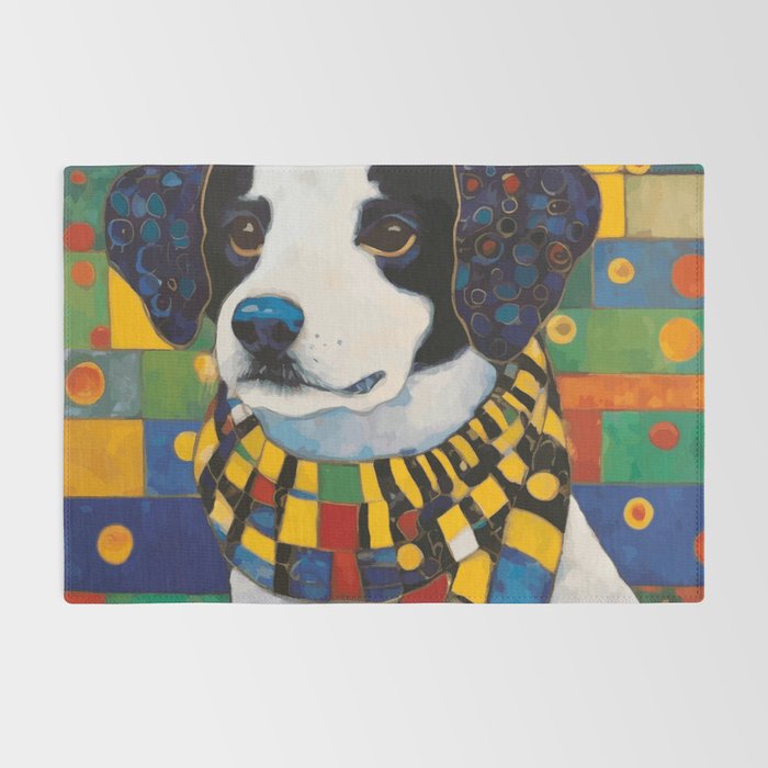 Gustav Klimt Style Puppy Dog with Colorful Scarf Rug Gallery Image 2
