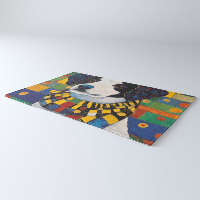 Gustav Klimt Style Puppy Dog with Colorful Scarf Rug Gallery Image 3