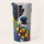 Gustav Klimt Style Puppy Dog with Colorful Scarf Travel Mug Gallery Image 3
