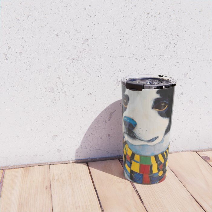 Gustav Klimt Style Puppy Dog with Colorful Scarf Travel Mug Gallery Image 4