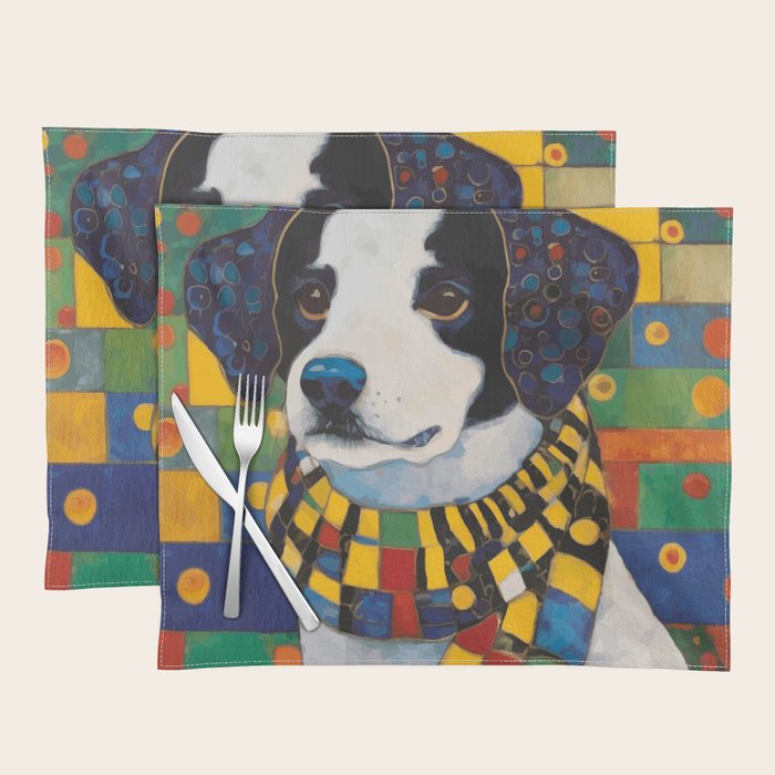 Gustav Klimt Style Puppy Dog with Colorful Scarf Placemat Gallery Image 1