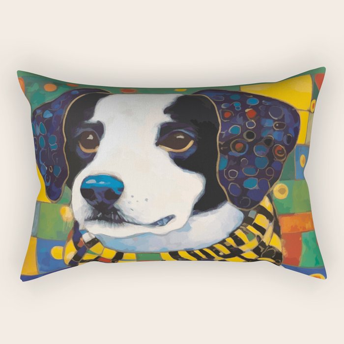 Gustav Klimt Style Puppy Dog with Colorful Scarf Rectangular Pillow Gallery Image 2