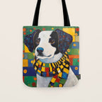 Gustav Klimt Style Puppy Dog with Colorful Scarf Tote Bag Gallery Image 1