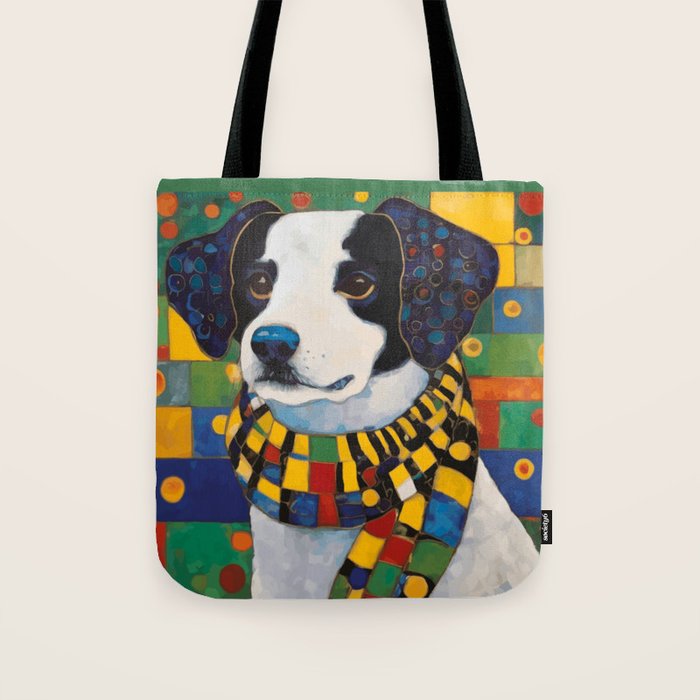 Gustav Klimt Style Puppy Dog with Colorful Scarf Tote Bag Gallery Image 1