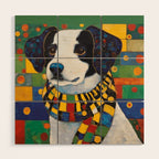 Gustav Klimt Style Puppy Dog with Colorful Scarf Wood Wall Art Gallery Image 1