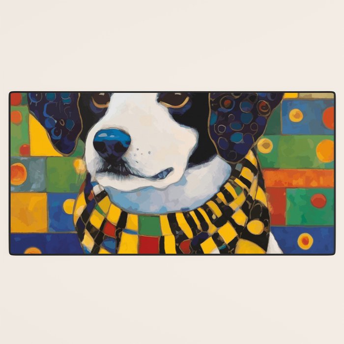Gustav Klimt Style Puppy Dog with Colorful Scarf Desk Mat Gallery Image 3