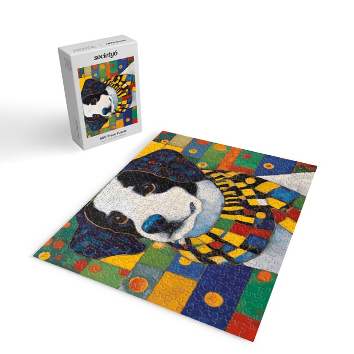 Gustav Klimt Style Puppy Dog with Colorful Scarf Jigsaw Puzzle Gallery Image 2