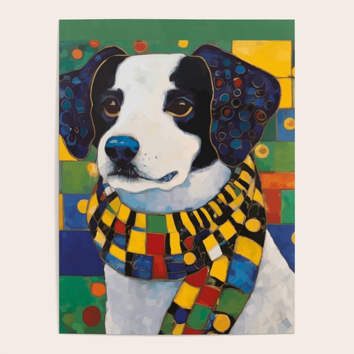 Gustav Klimt Style Puppy Dog with Colorful Scarf Poster Gallery Image 4