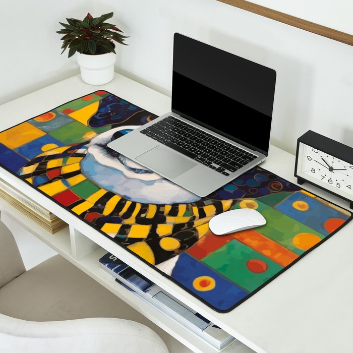 Gustav Klimt Style Puppy Dog with Colorful Scarf Desk Mat Gallery Image 2