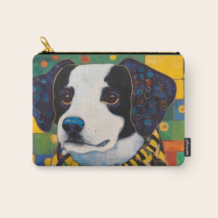 Gustav Klimt Style Puppy Dog with Colorful Scarf Carry All Pouch Gallery Image 1