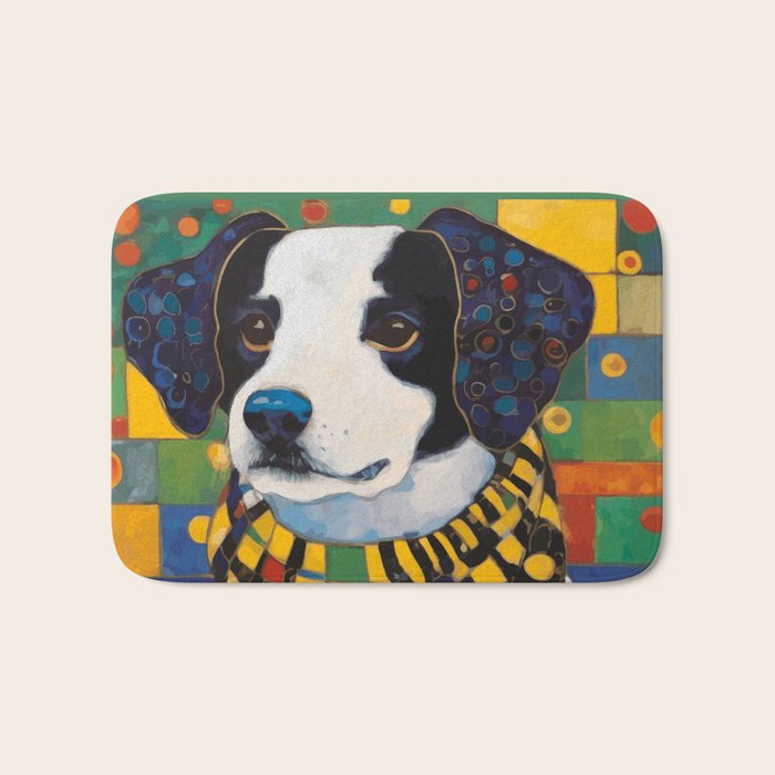 Gustav Klimt Style Puppy Dog with Colorful Scarf Bath Mat Gallery Image 1