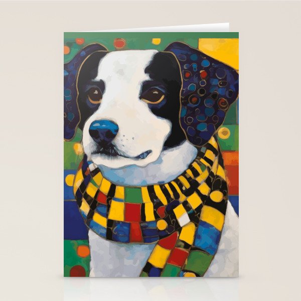 Gustav Klimt Style Puppy Dog with Colorful Scarf Stationery Card Gallery Image 2