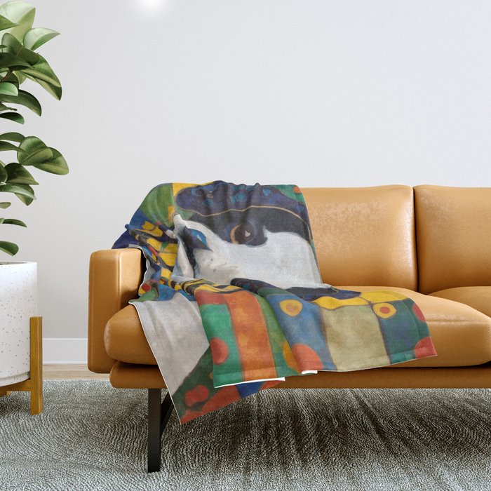 Gustav Klimt Style Puppy Dog with Colorful Scarf Throw Blanket Gallery Image 1