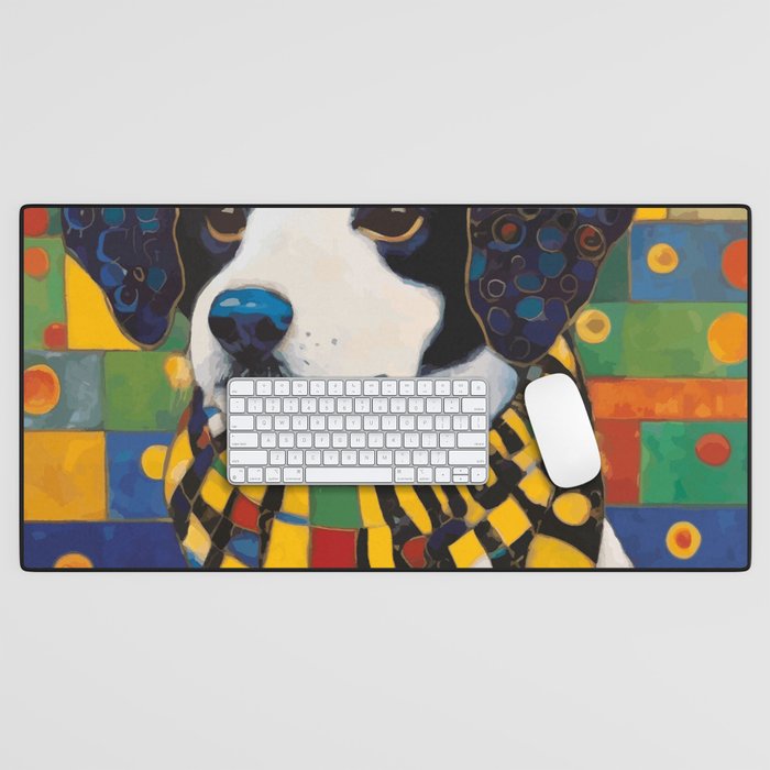 Gustav Klimt Style Puppy Dog with Colorful Scarf Desk Mat Gallery Image 1