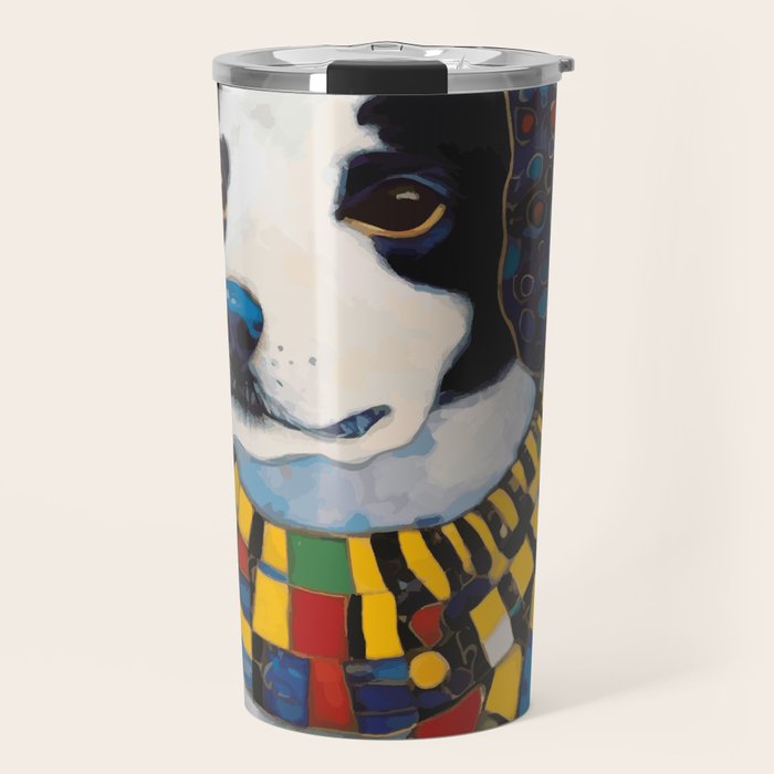 Gustav Klimt Style Puppy Dog with Colorful Scarf Travel Mug Gallery Image 1