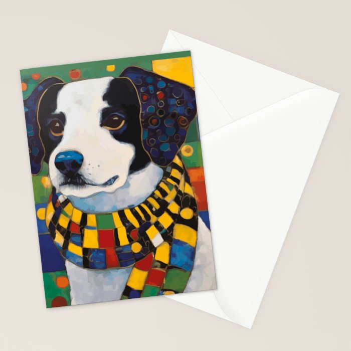 Gustav Klimt Style Puppy Dog with Colorful Scarf Stationery Card Gallery Image 2