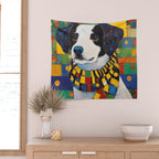 Gustav Klimt Style Puppy Dog with Colorful Scarf Wall Tapestry Gallery Image 2