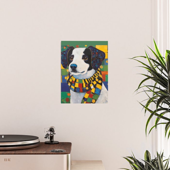 Gustav Klimt Style Puppy Dog with Colorful Scarf Poster Gallery Image 2