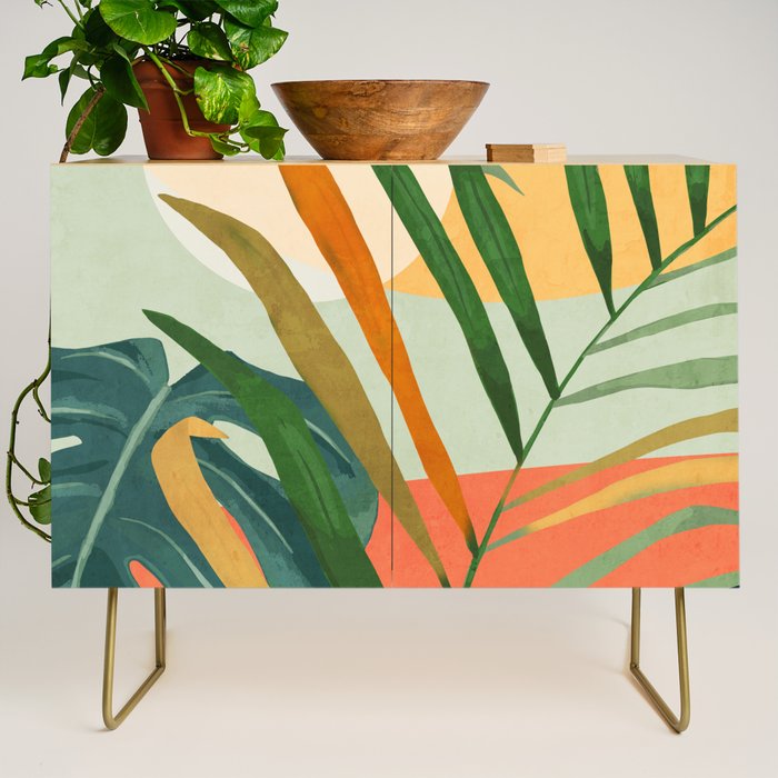 Abstract Art Tropical Leaves 118 Credenza Gallery Image 1