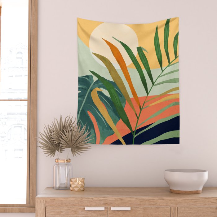 Abstract Art Tropical Leaves 118 Wall Tapestry Gallery Image 2
