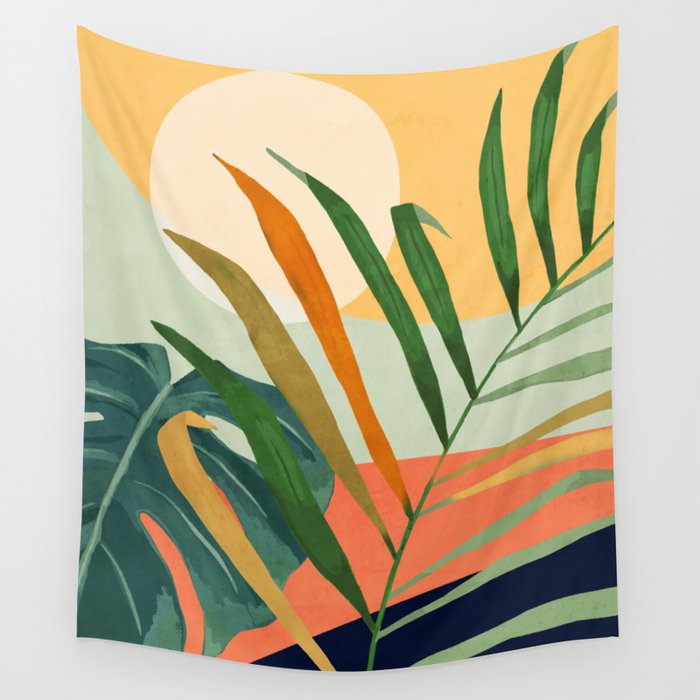Abstract Art Tropical Leaves 118 Wall Tapestry Gallery Image 4