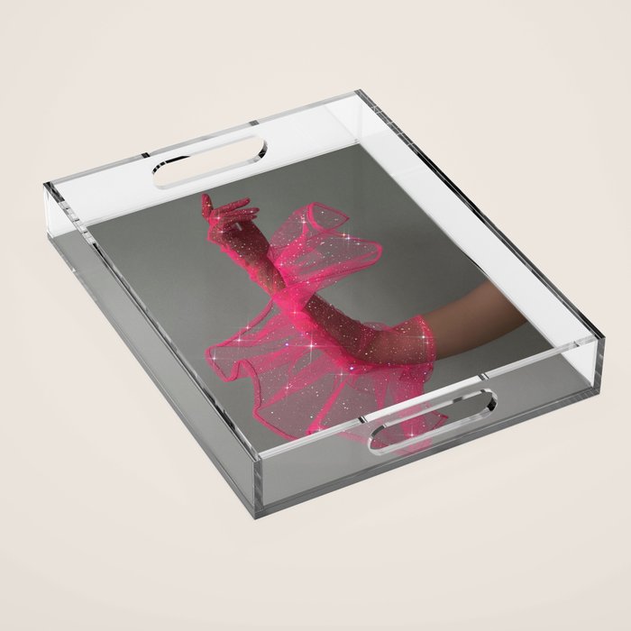 AESTHETIC PINK GLOVE | fashion | style | glamour | hand | glitter | elegant | charm | collage  Acrylic Tray Gallery Image 1