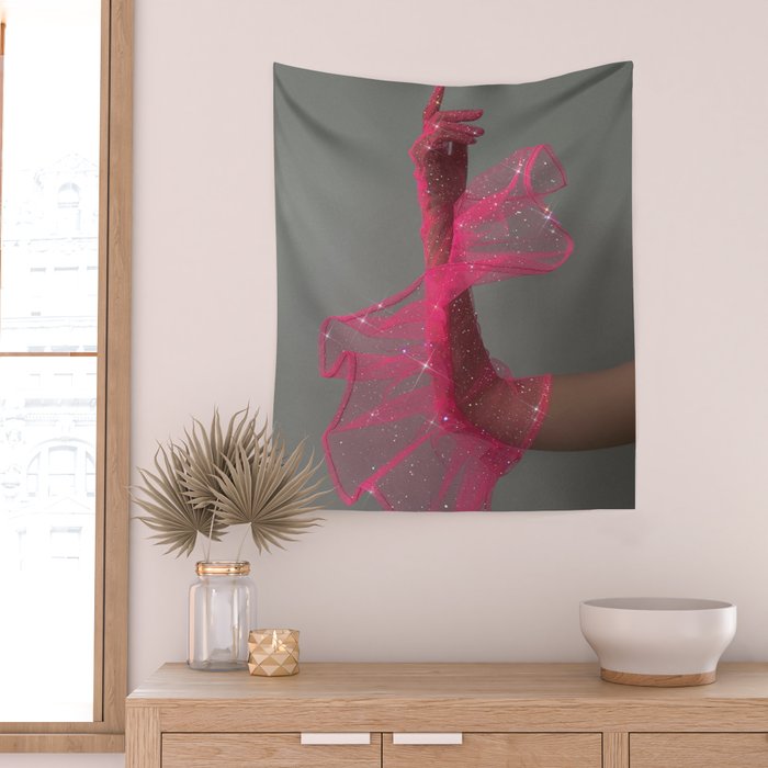 AESTHETIC PINK GLOVE | fashion | style | glamour | hand | glitter | elegant | charm | collage  Wall Tapestry Gallery Image 2