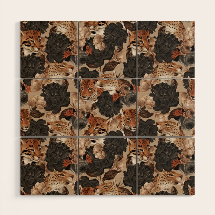 LEOPARD AND FLORAL NIGHT PATTERN Wood Wall Art Gallery Image 1