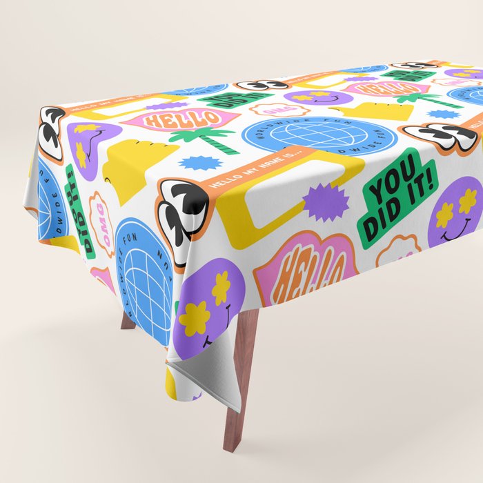 Retro cartoon sticker label pattern Tablecloth Gallery Image 1